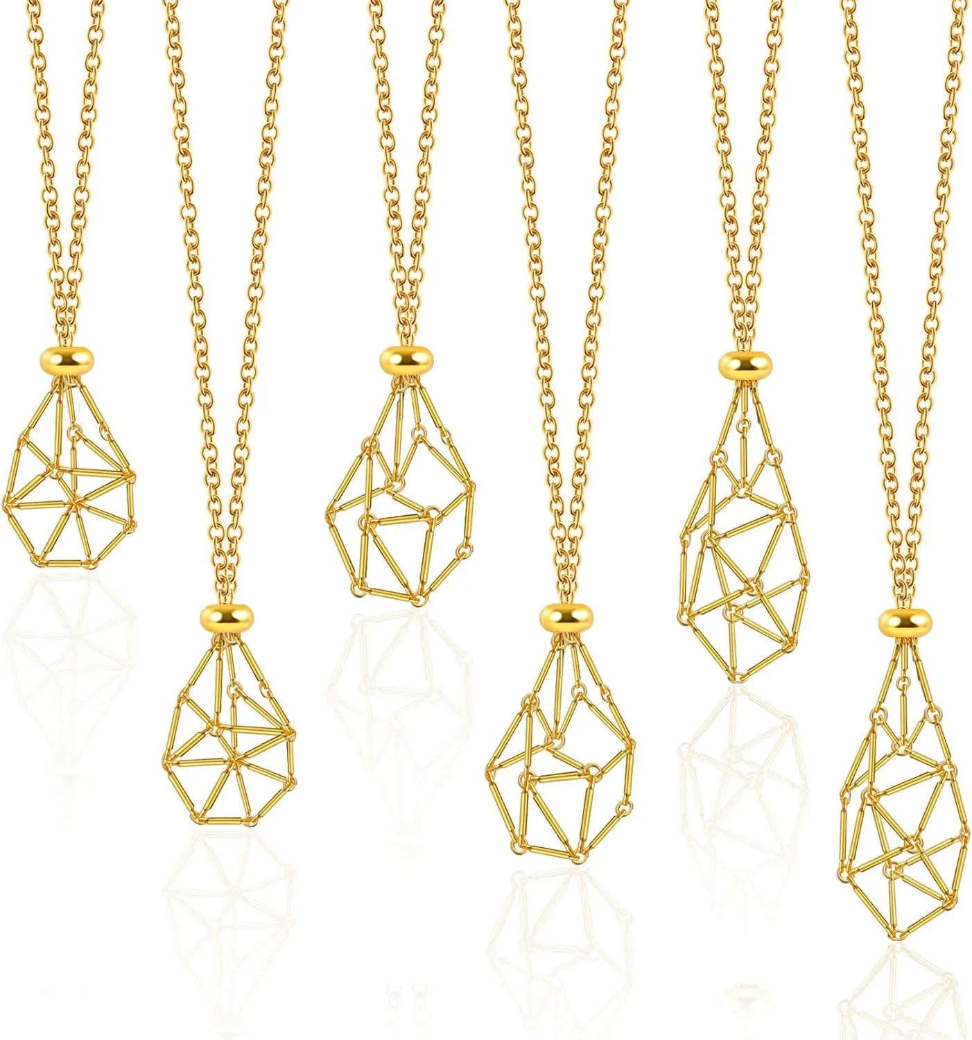 6 Pcs Adjustable Crystal Stone Holder Necklace Empty Crystal Stone Holder Necklace Crystal Pendant Necklace Chain with Stainless Steel Cage for Jewelry DIY (Gold)