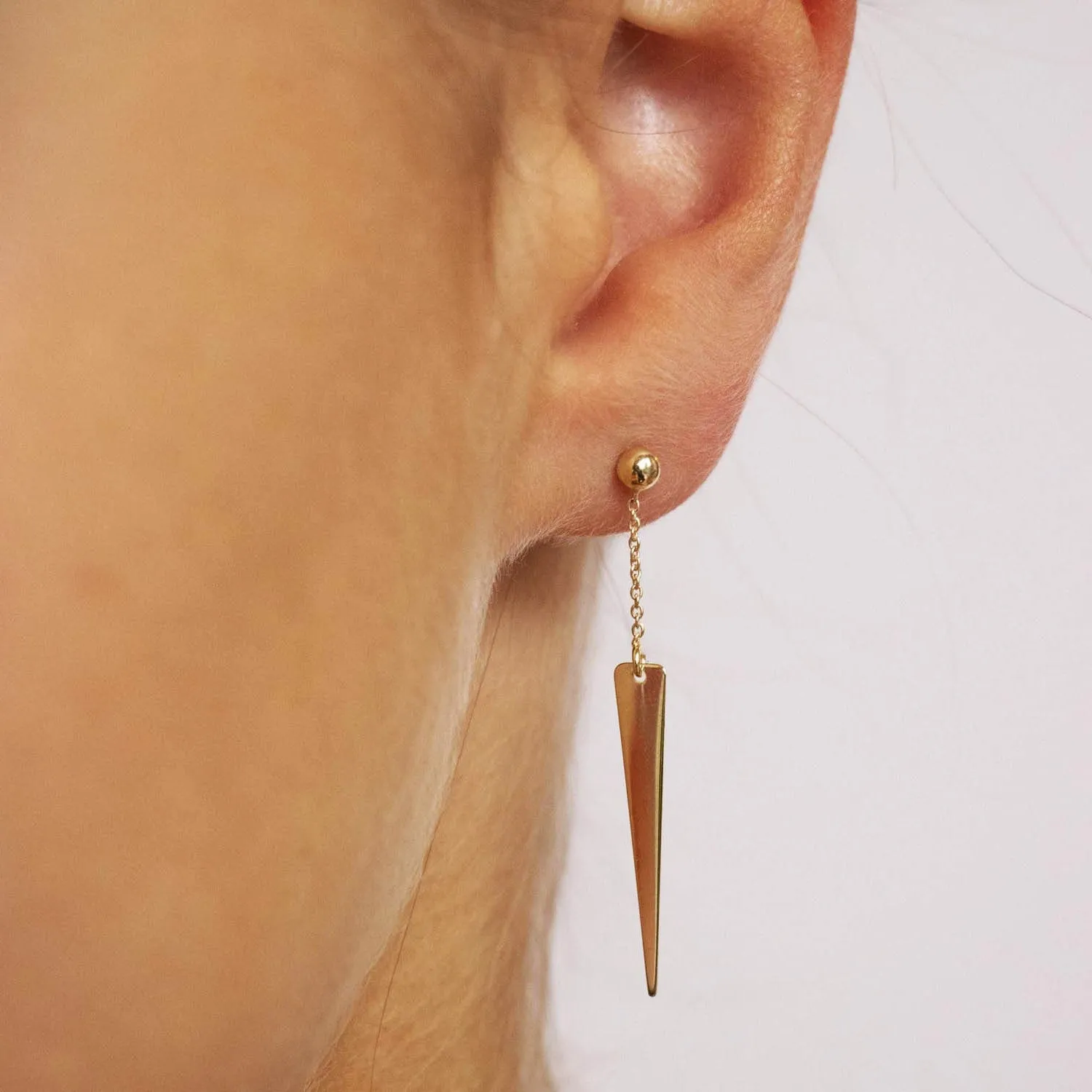 9K Yellow Gold Triangle and Trace Chain Drop Earrings - 1.54.4259