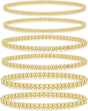 adoyi Gold Bracelets for Women Waterproof, 14K Gold Plated Beaded Strand Bead Ball Bracelets stack Adjustable Jewelry Set for Gifts