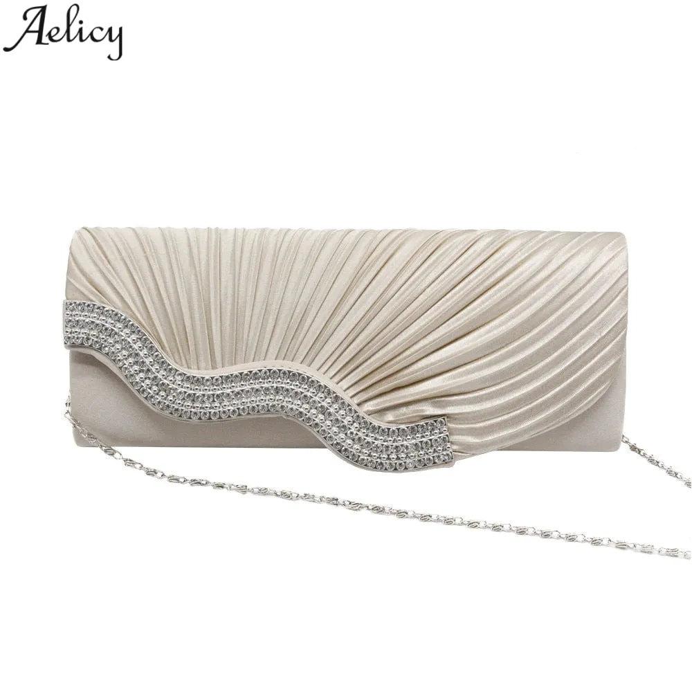 Aelicy Ruched Chains Evening Bags For Ladies Satin Celebrities Elegant