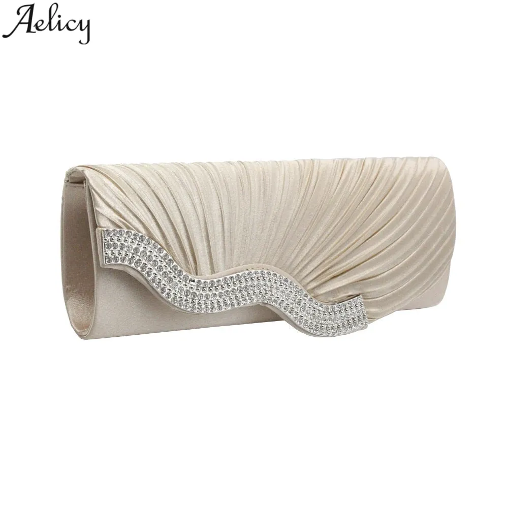 Aelicy Ruched Chains Evening Bags For Ladies Satin Celebrities Elegant