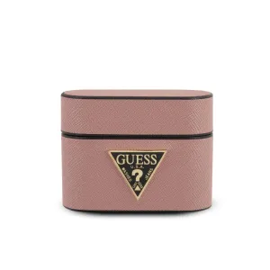Airpods Pro - PU Leather Pink Saffiano Round Shape With Metal Logo - Guess