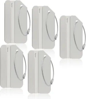 Aluminum Luggage Tags, Luggage Tag Holders for Travel Luggage Baggage Identifier by Ovener (5Pack Silver)