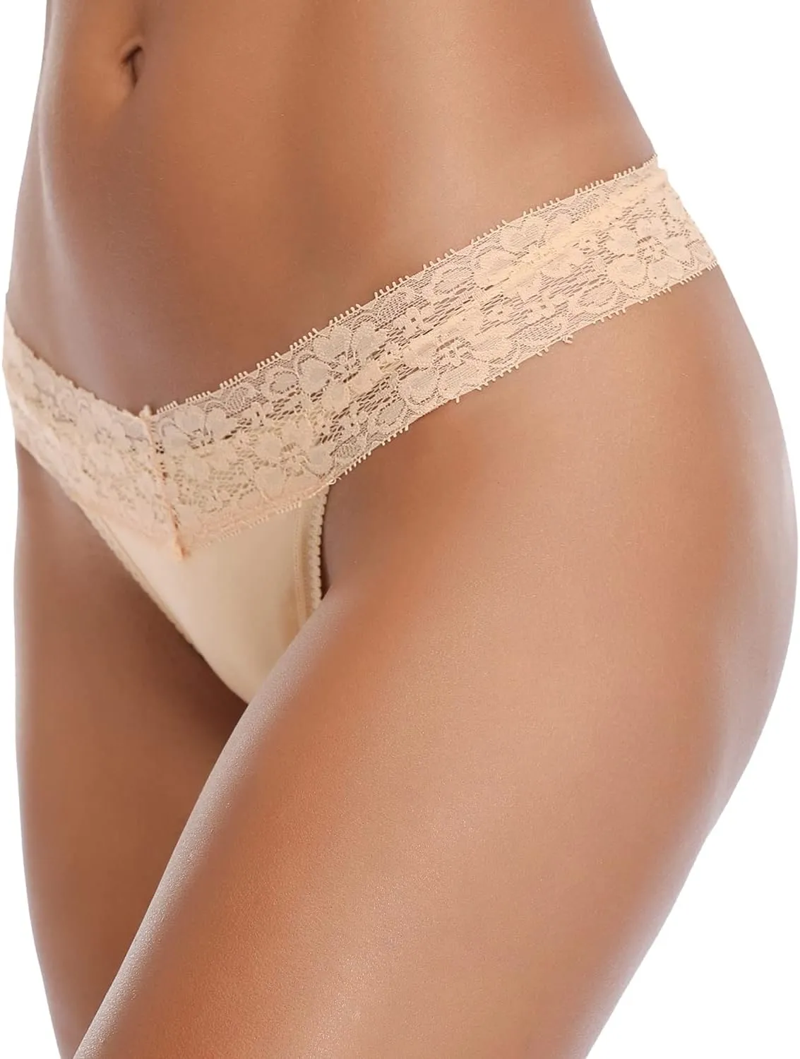 ANNYISON Women's Thongs, T Back Low Waist See Through Panties Cotton Seamless Lace Thongs for Women