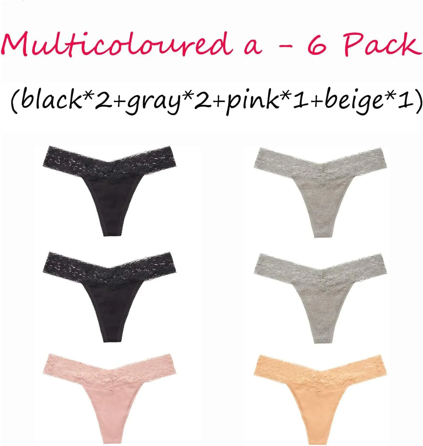 ANNYISON Women's Thongs, T Back Low Waist See Through Panties Cotton Seamless Lace Thongs for Women