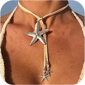 Aonklot Starfish Necklace Gold Star Fish Necklaces for Women Halloween Ocean Jewelry Shell Accessories Halloween Costumes Vacation Essentials Outfits