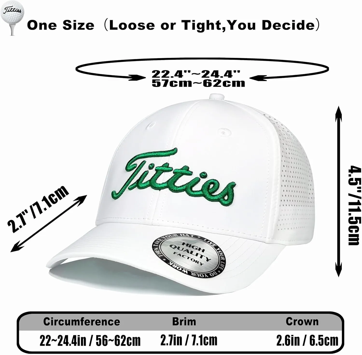 Bamveio Titties Hat Tittiess Golf Hats for Men Women,Funny Tittes Hat, Titliest Cap, White and Black
