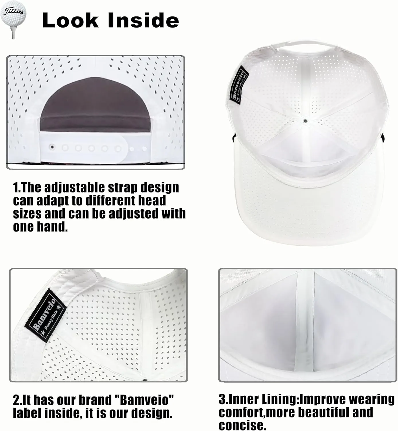 Bamveio Titties Hat Tittiess Golf Hats for Men Women,Funny Tittes Hat, Titliest Cap, White and Black