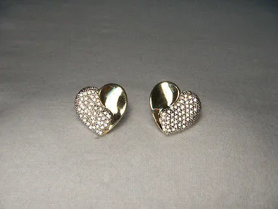 Beautiful Estate 14K Yellow Gold Pave Diamond Heart Stud Earrings