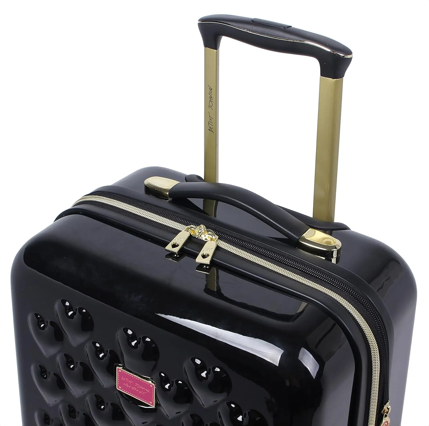 Betsey Johnson 26 Inch Checked Luggage Collection - Expandable Scratch Resistant (ABS   PC) Hardside Suitcase - Designer Lightweight Bag with 8-Rolling Spinner Wheels (Heart to Heart Black)
