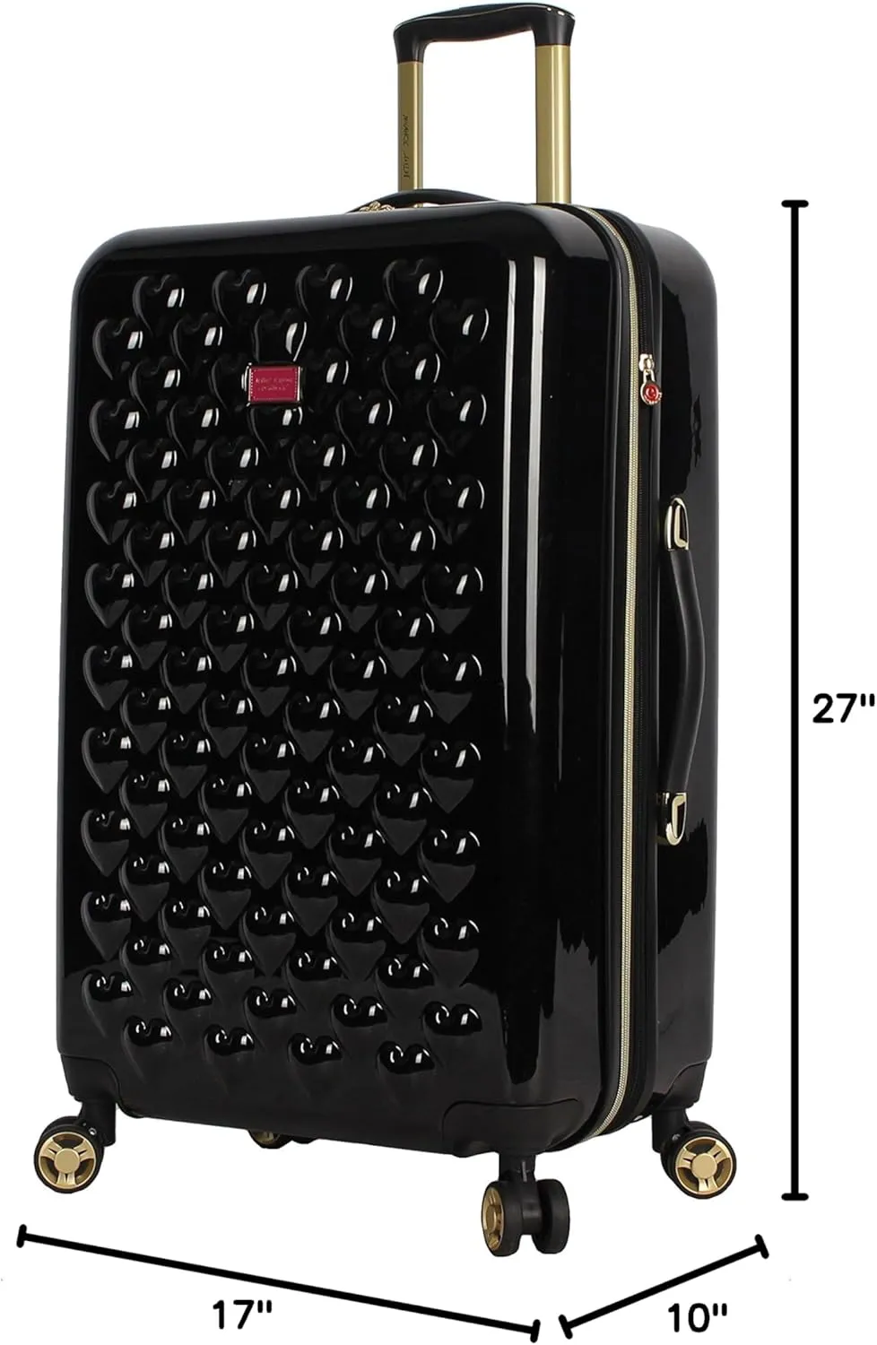 Betsey Johnson 26 Inch Checked Luggage Collection - Expandable Scratch Resistant (ABS   PC) Hardside Suitcase - Designer Lightweight Bag with 8-Rolling Spinner Wheels (Heart to Heart Black)