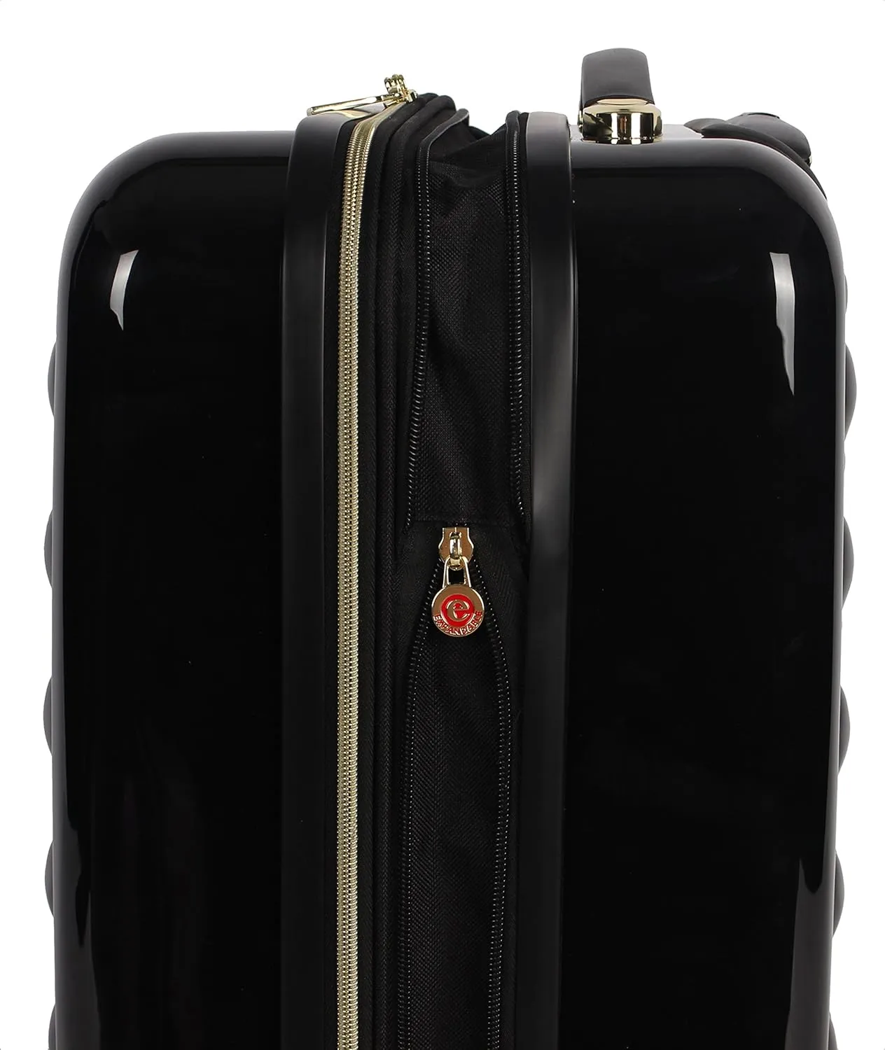 Betsey Johnson 26 Inch Checked Luggage Collection - Expandable Scratch Resistant (ABS   PC) Hardside Suitcase - Designer Lightweight Bag with 8-Rolling Spinner Wheels (Heart to Heart Black)