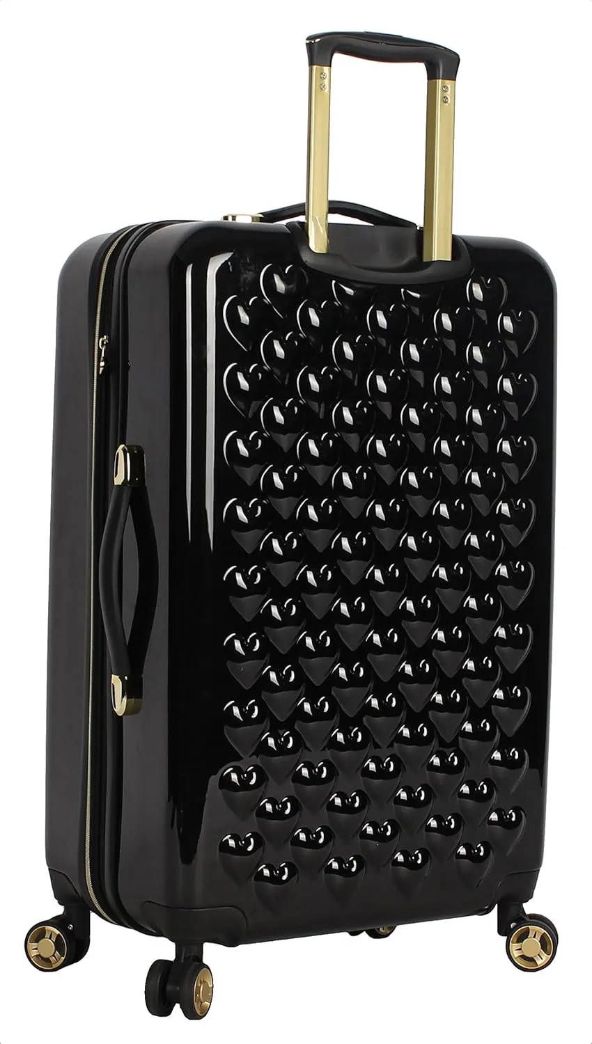 Betsey Johnson 26 Inch Checked Luggage Collection - Expandable Scratch Resistant (ABS   PC) Hardside Suitcase - Designer Lightweight Bag with 8-Rolling Spinner Wheels (Heart to Heart Black)