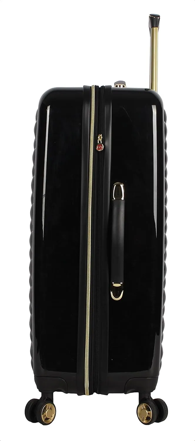 Betsey Johnson 26 Inch Checked Luggage Collection - Expandable Scratch Resistant (ABS   PC) Hardside Suitcase - Designer Lightweight Bag with 8-Rolling Spinner Wheels (Heart to Heart Black)