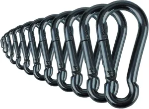 Black & Silver Zinc-Galvanized Heavy Duty Bushcraft Carabiner Spring Snap Clip Link Hooks 200-500lb Load 2, 6 & 12 Packs