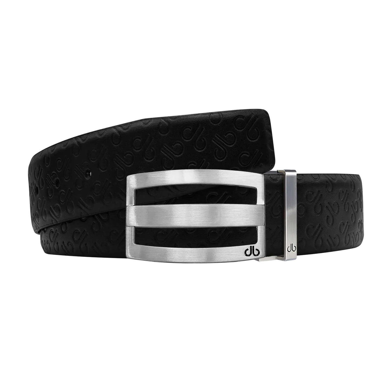 Black Db Icon Pattern Embossed Leather Belt With Silver Druh Db Classic Stripped  Buckle