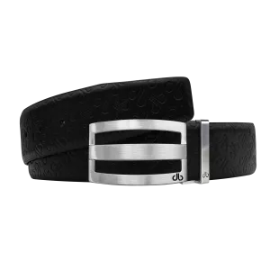 Black Db Icon Pattern Embossed Leather Belt With Silver Druh Db Classic Stripped  Buckle