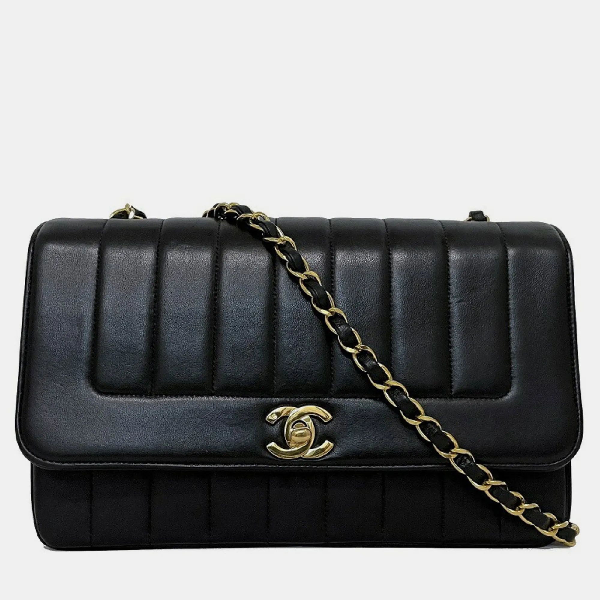 Black Leather  Mademoiselle Shoulder Bag