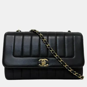 Black Leather  Mademoiselle Shoulder Bag
