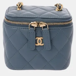 Blue Navy Lambskin Matelasse Coco Ball Chain Pouch