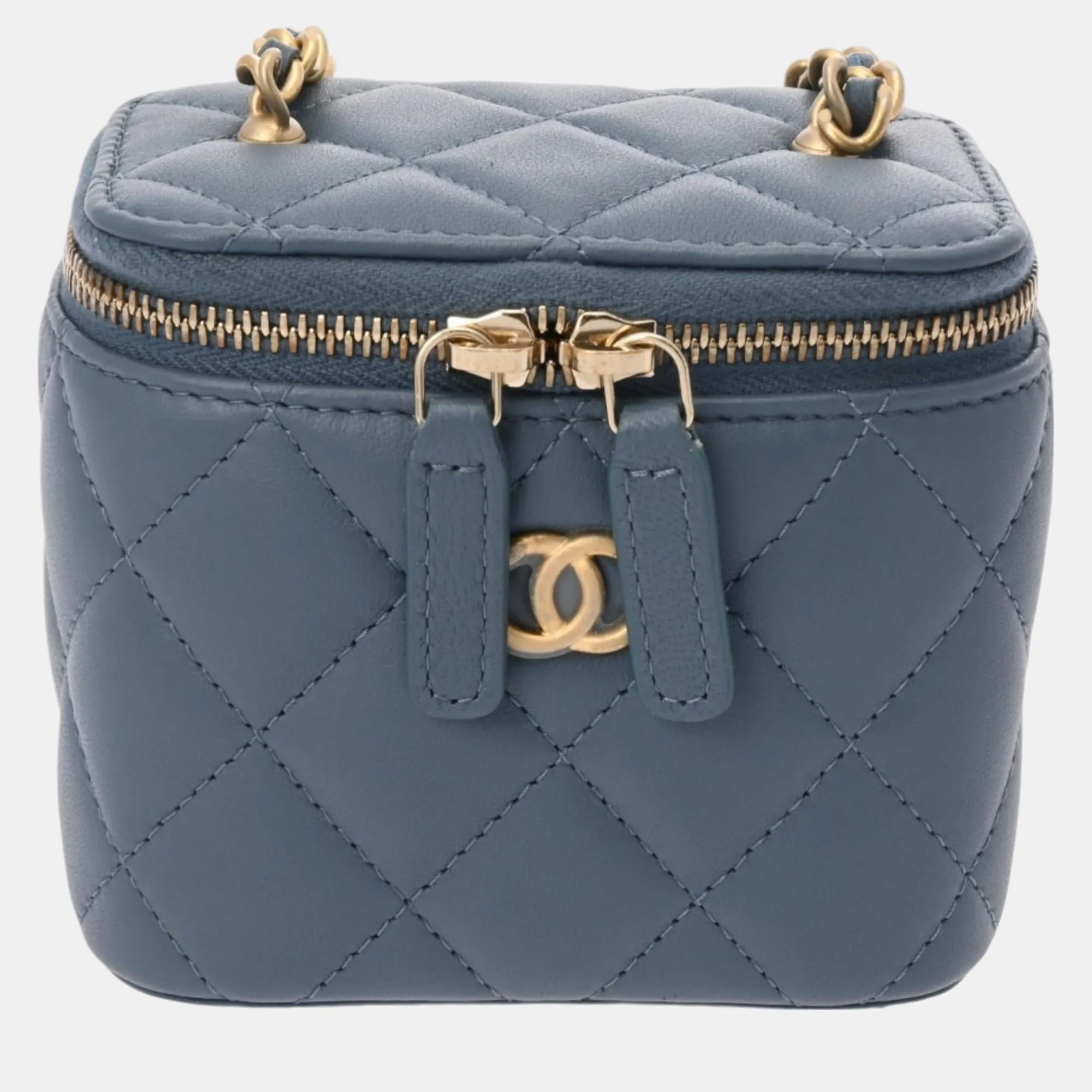 Blue Navy Lambskin Matelasse Coco Ball Chain Pouch