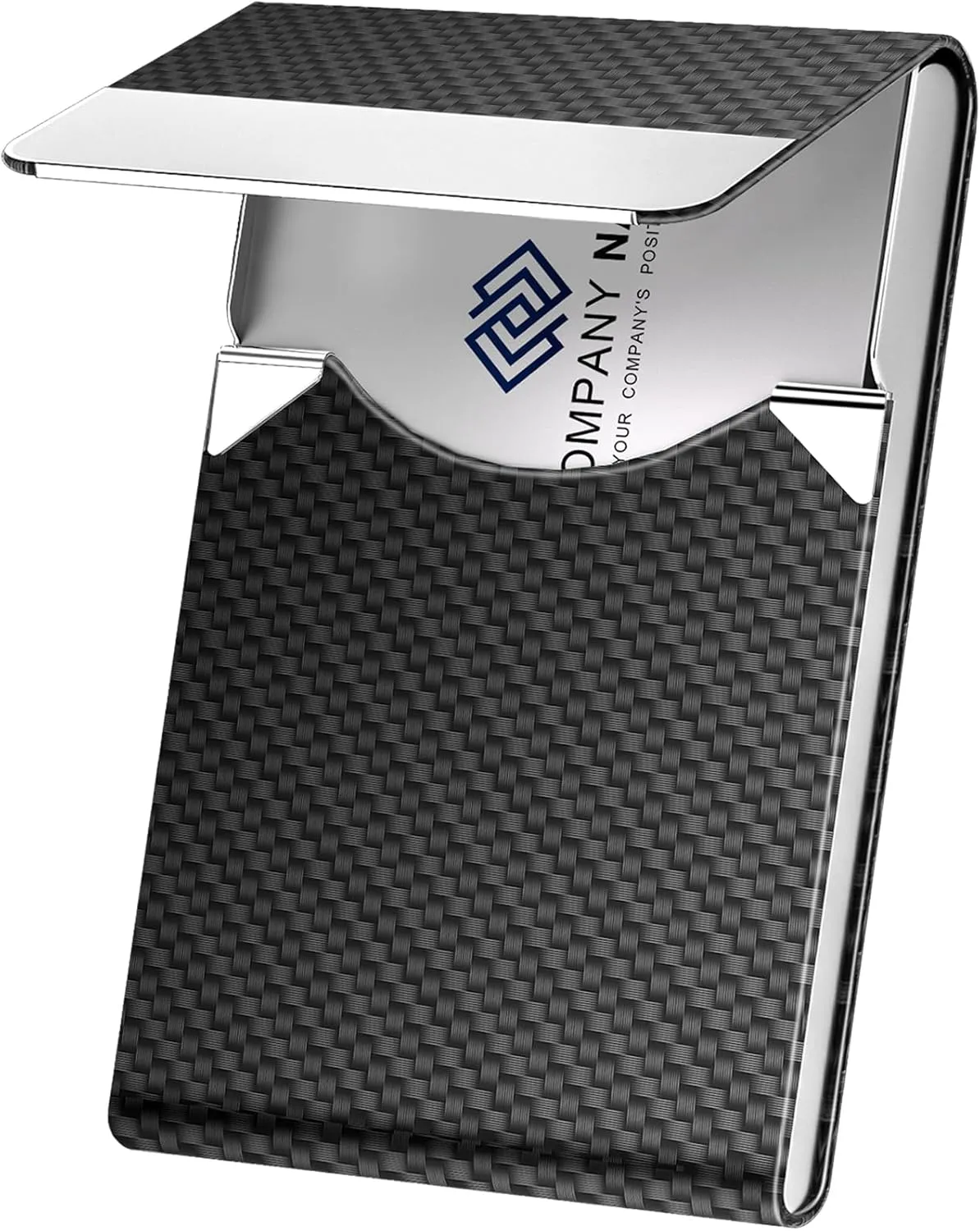 Business Card Holder, Metal Slim Business Card Case, Pocket Card Holder for Women or Men, PU Leather Business Card Holder Case RFID Blocking Name Card Holder with Magnetic Closure, Black Carbon