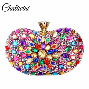 Chaliwini Evening Diamond Two Side Floral Woman Clutch Bag Multi