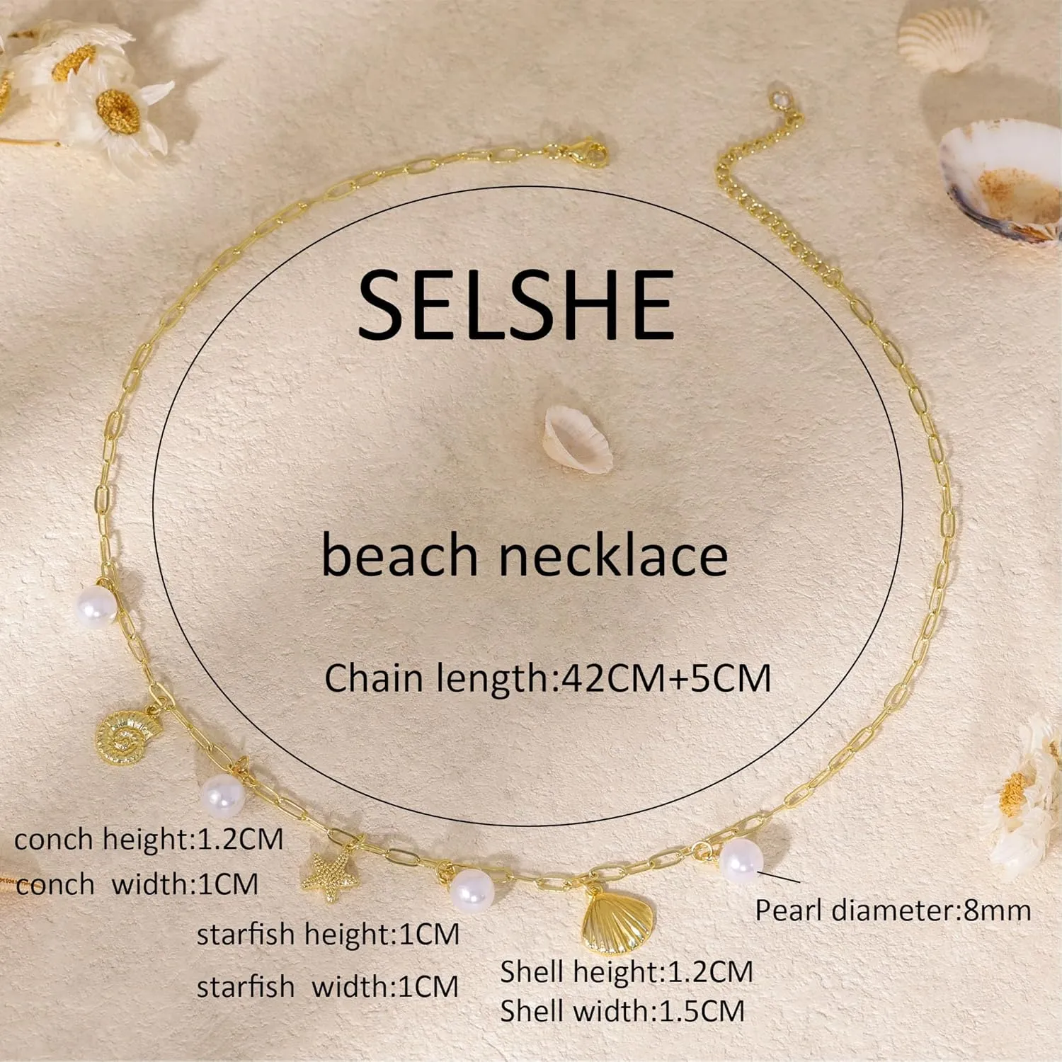 Charm Necklace for Women,Dainty 14K Gold Plated Starfish Seashell Necklace Simple Gold Beach Necklaces for Women Trendy Beach Jewelry