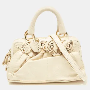 Cream Snakeskin Flower Appliqu&eacute; Clutch Bag