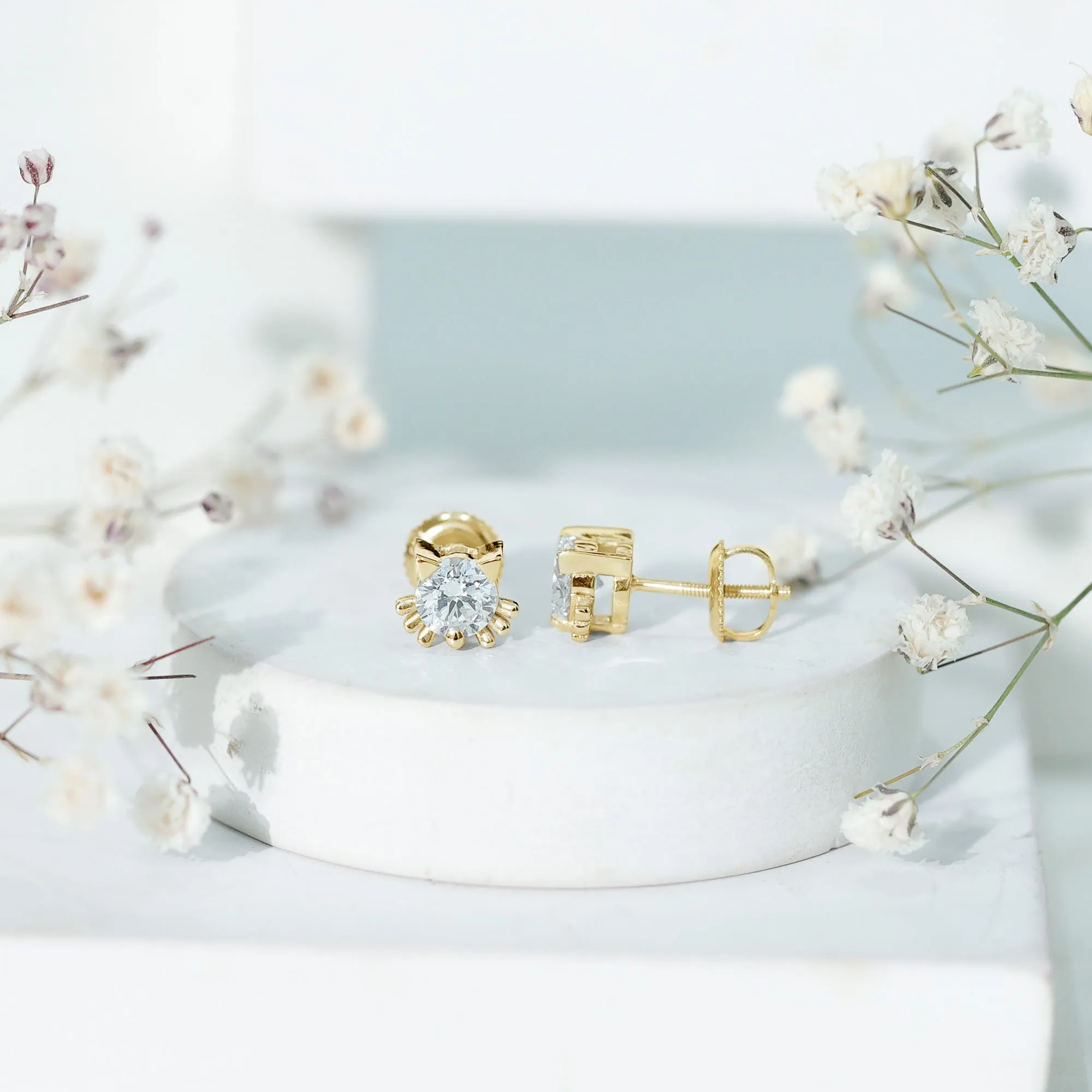 Cute Cat Solitaire Stud Earrings with Lab Grown Diamond