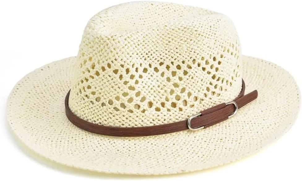 Designer Fedora Hat Wide Brim Man Hat Beach Hat Women Outdoor Mesh Breathable Gentlemen's Cap(E)
