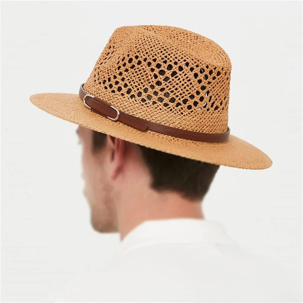 Designer Fedora Hat Wide Brim Man Hat Beach Hat Women Outdoor Mesh Breathable Gentlemen's Cap(E)