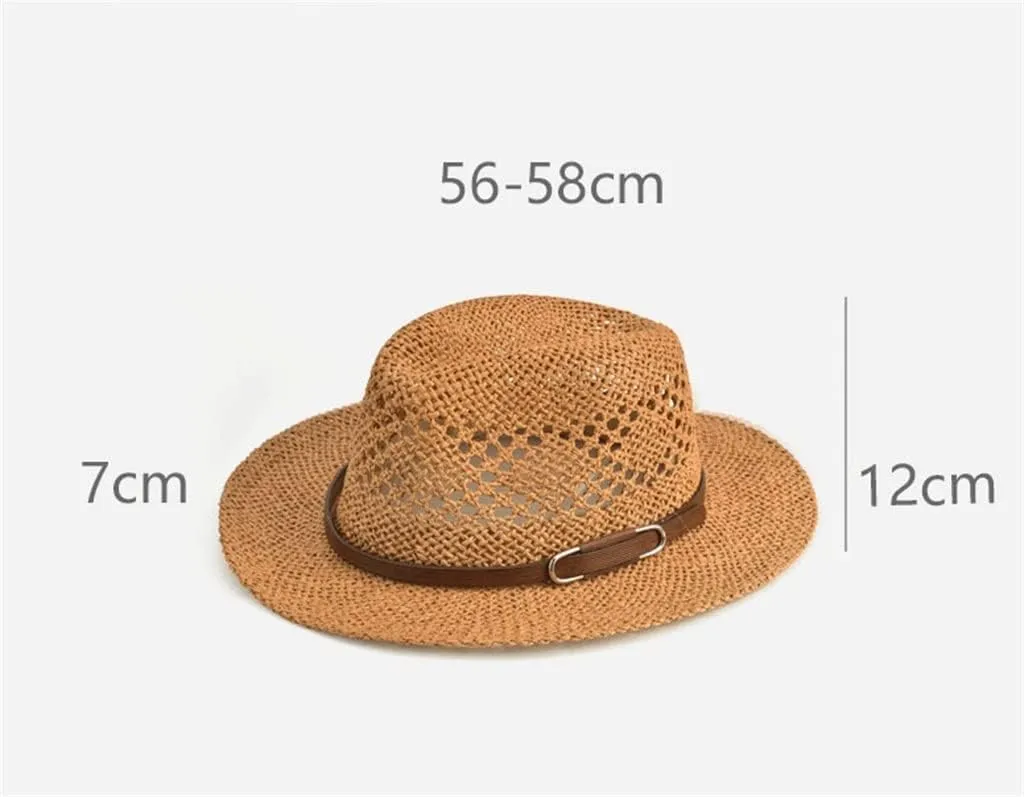 Designer Fedora Hat Wide Brim Man Hat Beach Hat Women Outdoor Mesh Breathable Gentlemen's Cap(E)
