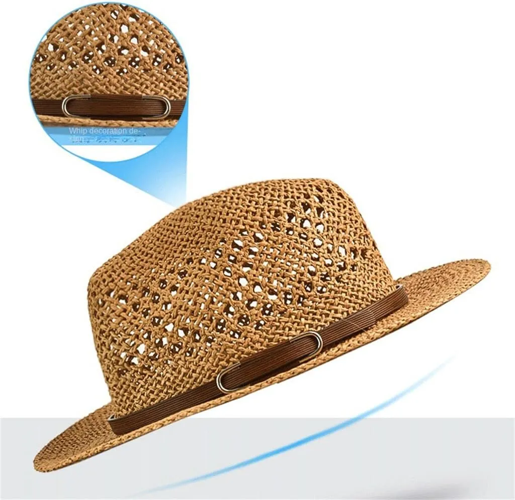 Designer Fedora Hat Wide Brim Man Hat Beach Hat Women Outdoor Mesh Breathable Gentlemen's Cap(E)