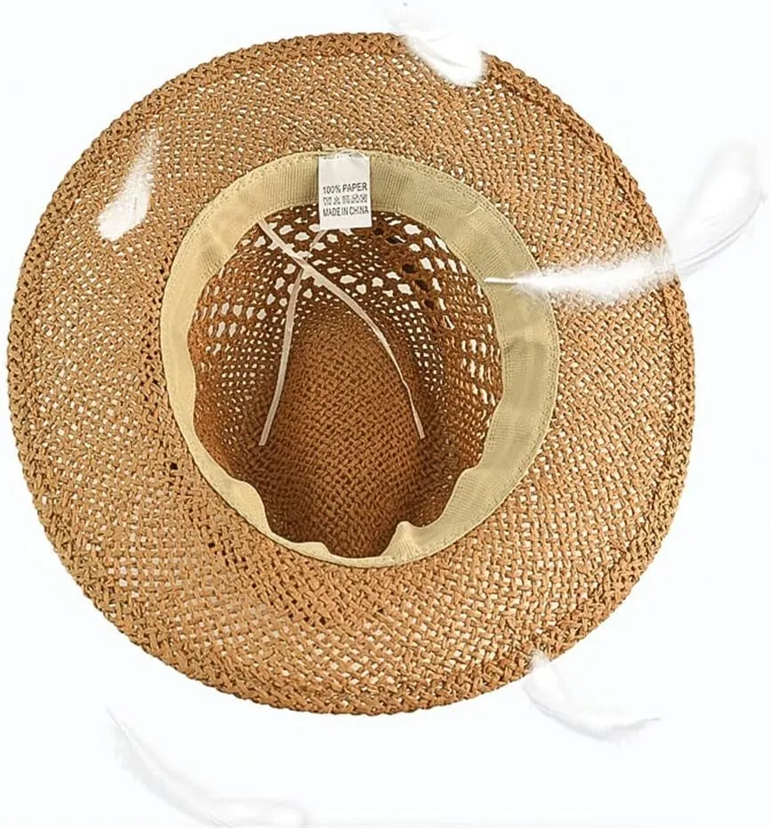Designer Fedora Hat Wide Brim Man Hat Beach Hat Women Outdoor Mesh Breathable Gentlemen's Cap(E)