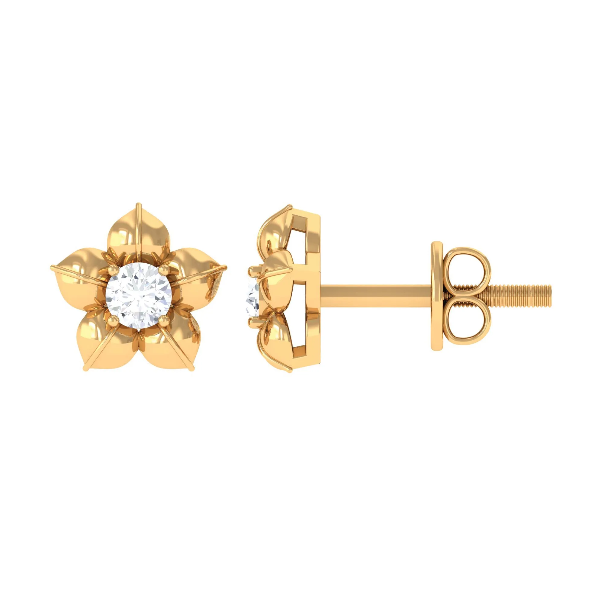 Diamond Flower Petal Stud Earrings in Prong Setting