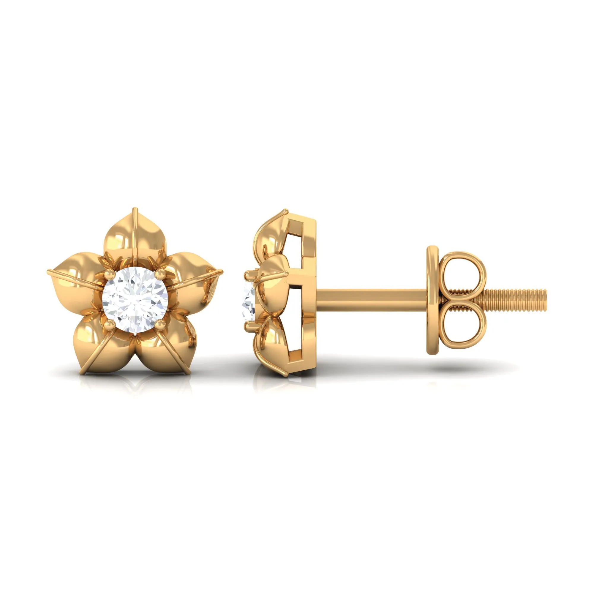 Diamond Flower Petal Stud Earrings in Prong Setting