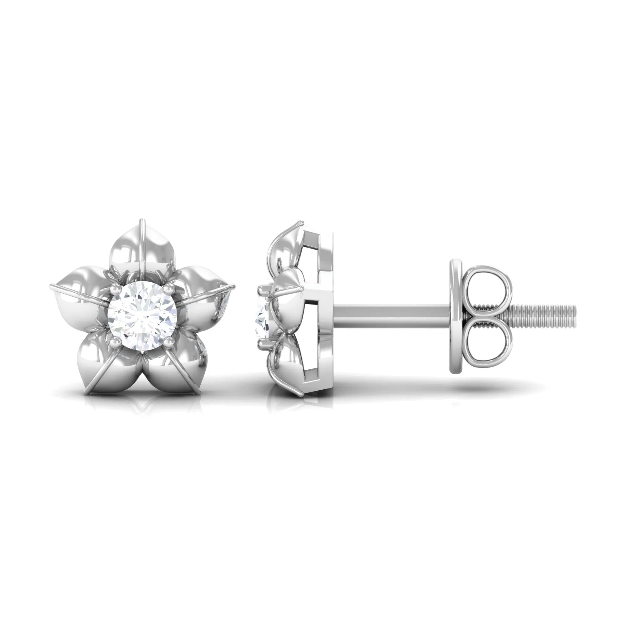 Diamond Flower Petal Stud Earrings in Prong Setting