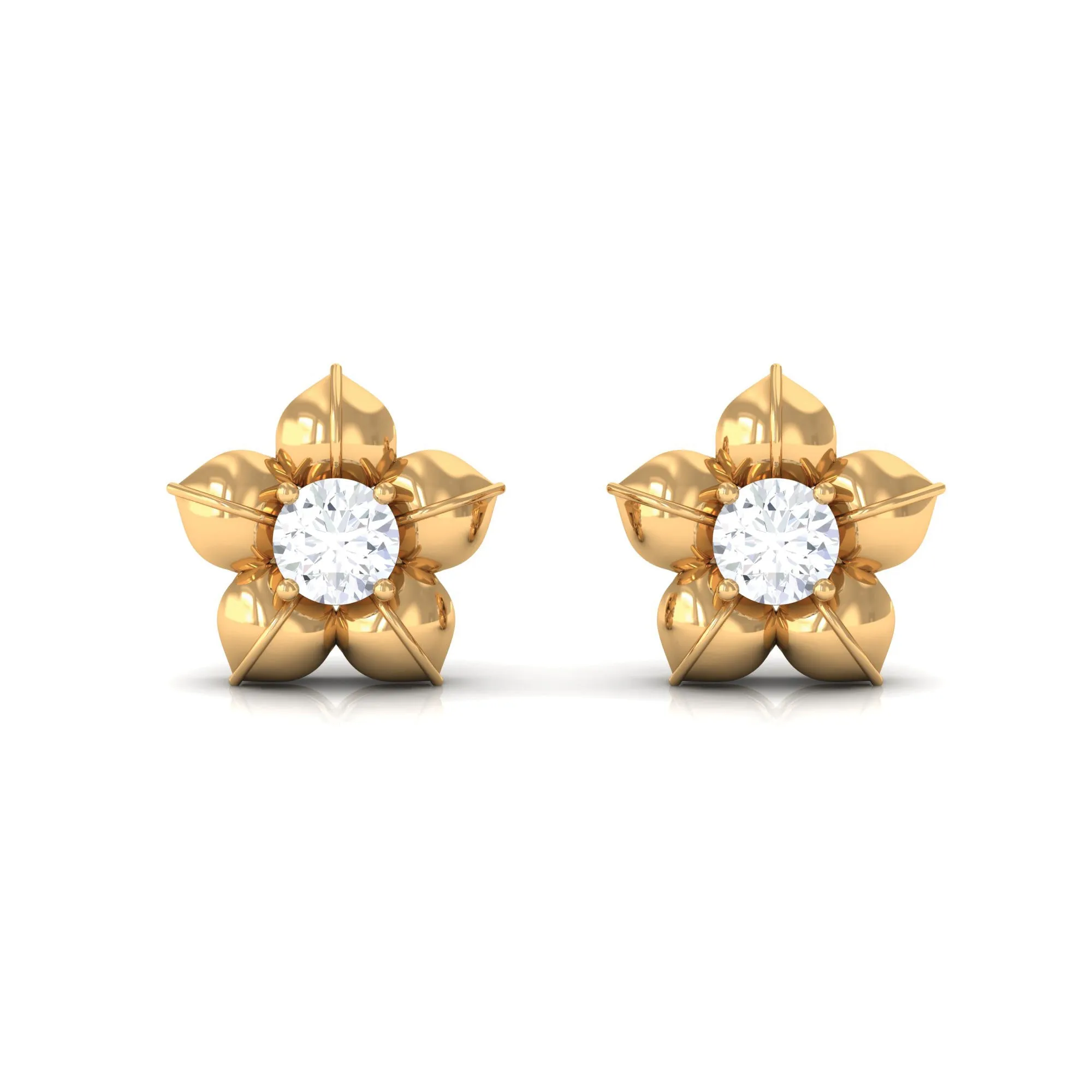 Diamond Flower Petal Stud Earrings in Prong Setting