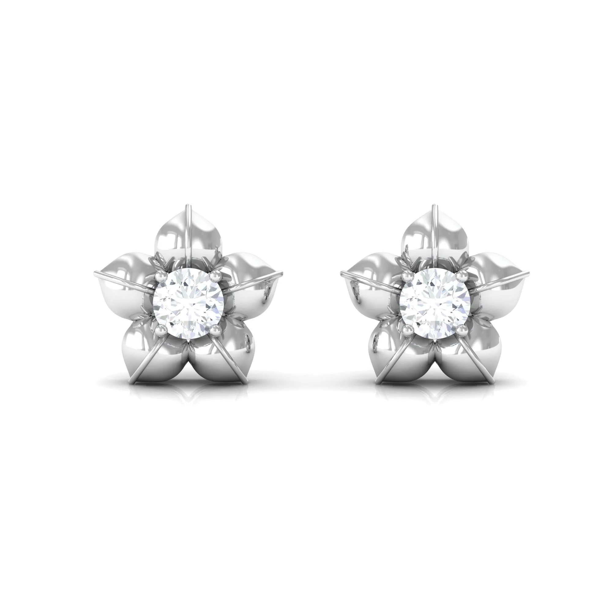 Diamond Flower Petal Stud Earrings in Prong Setting
