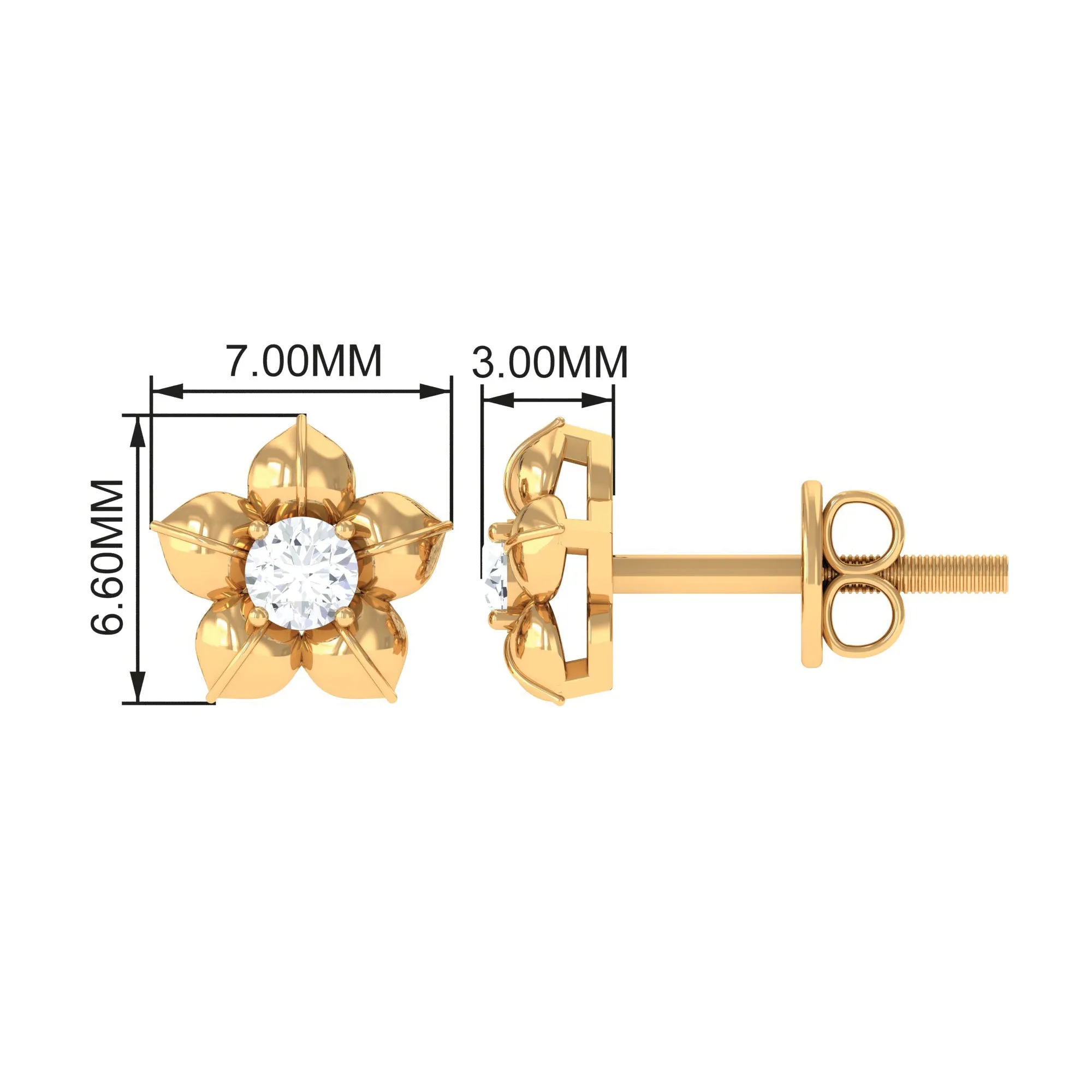 Diamond Flower Petal Stud Earrings in Prong Setting