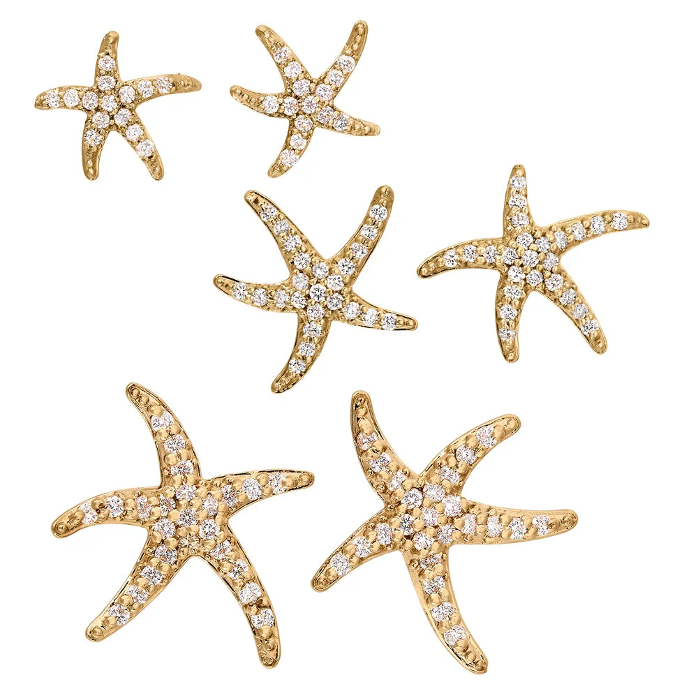 Diamond Starfish Earrings in 14K Mid Size