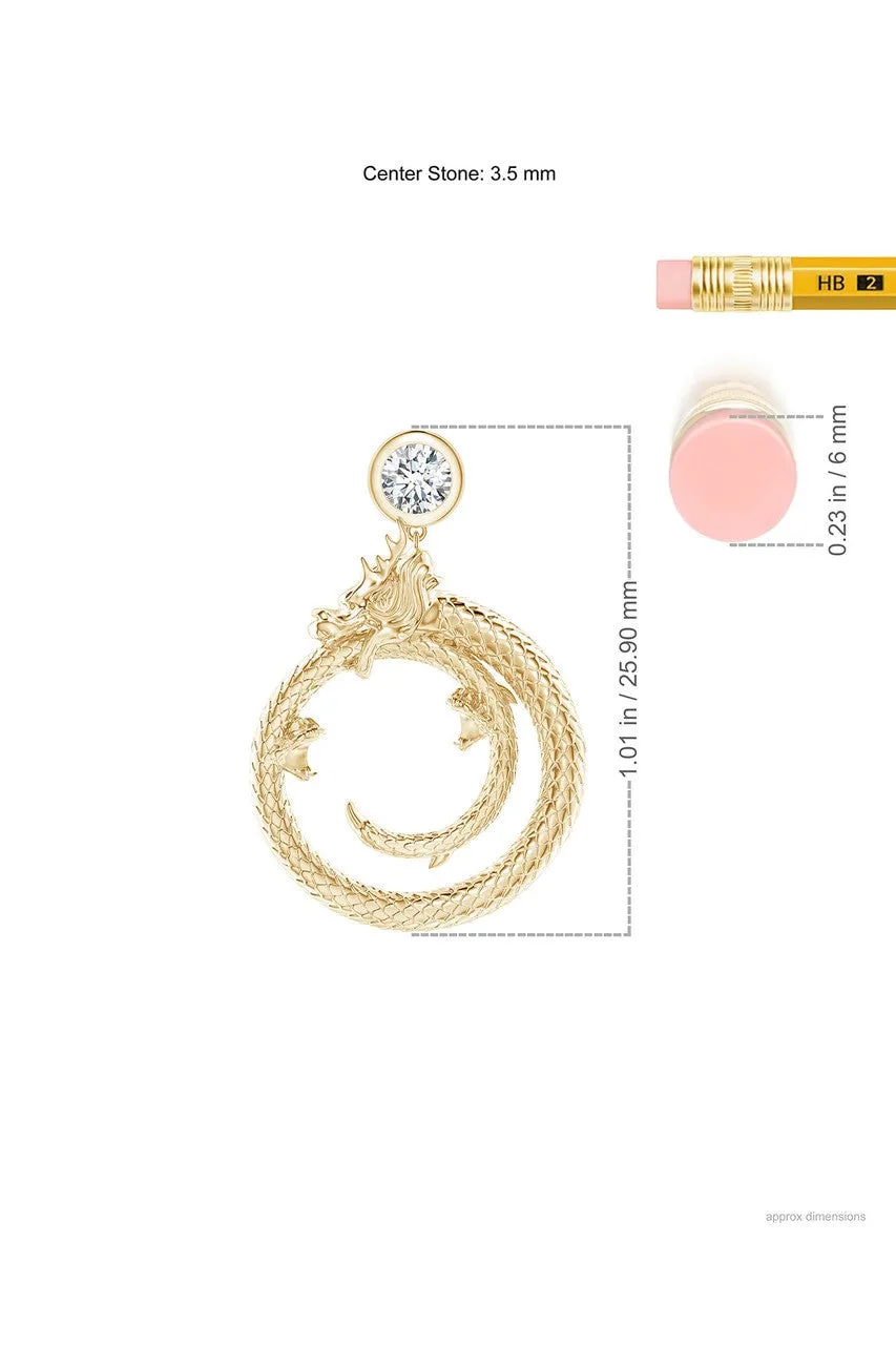 Dragon 14k Yellow Gold Ear Danglers With Diamond