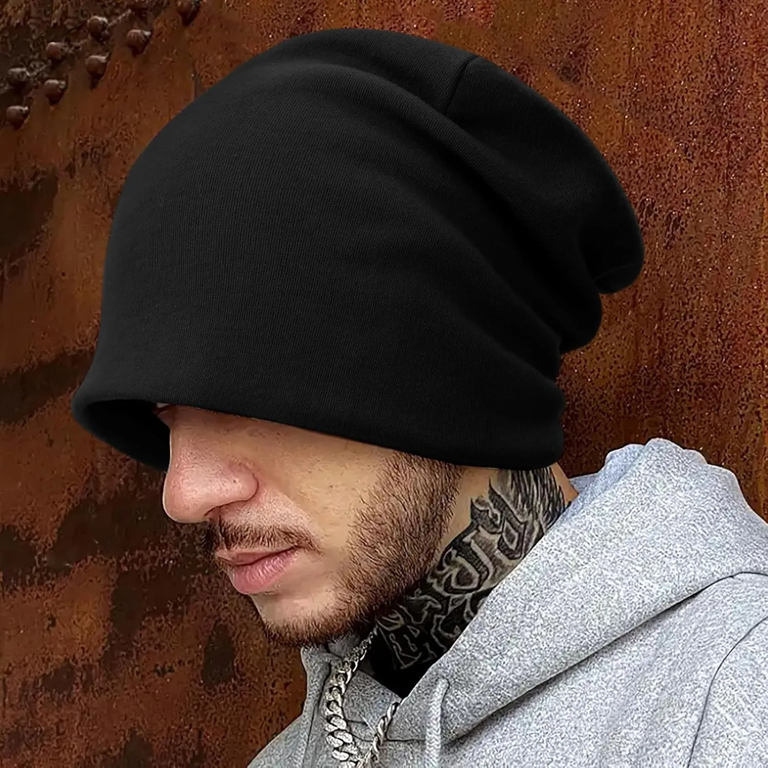 DRESHOW Cotton Slouchy Beanie Hats for Women Men Soft Chemo Headwear Hip Hop Beanie Head Wrap Cap Skull Hats Sleeping Cap