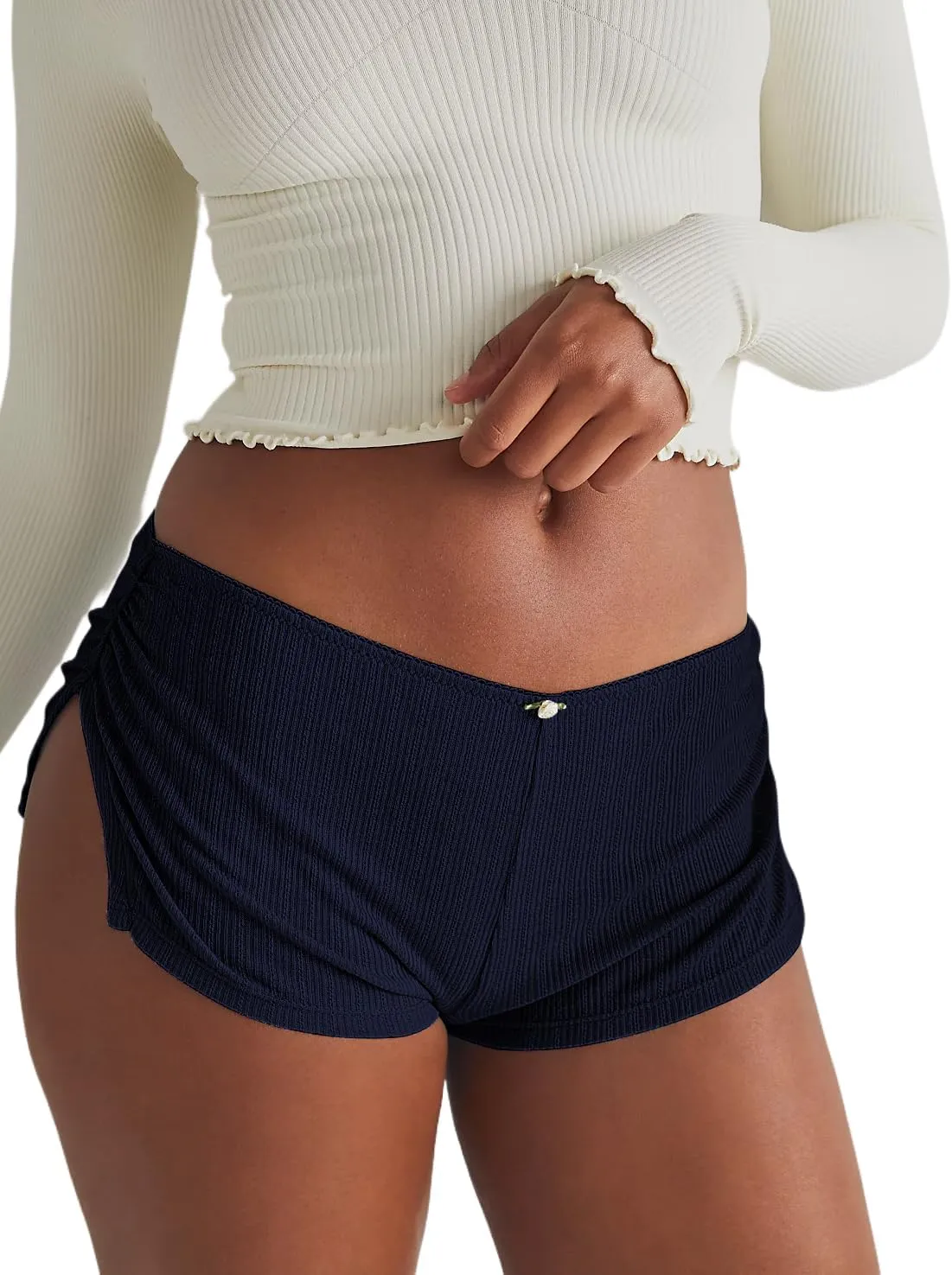 FaroDor Cute Micro Pajamas Shorts for Women Low Rise Side Slit Ruched Lounge Shorts Pj Bottoms