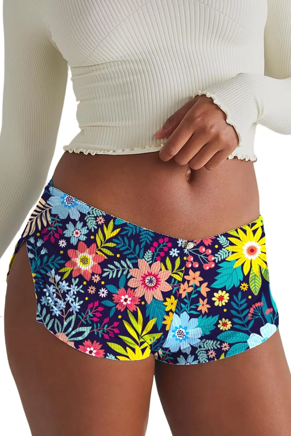 FaroDor Cute Micro Pajamas Shorts for Women Low Rise Side Slit Ruched Lounge Shorts Pj Bottoms