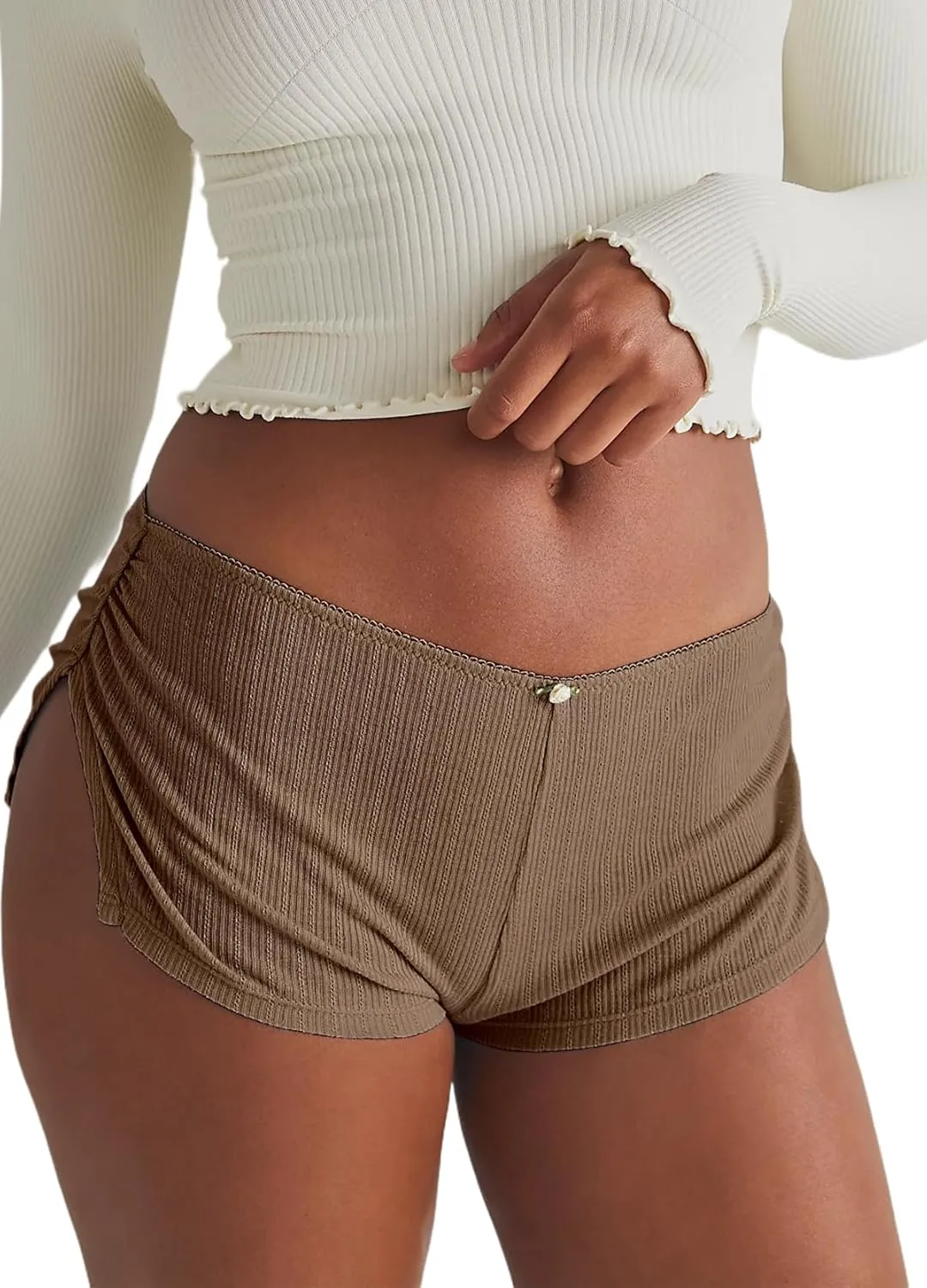 FaroDor Cute Micro Pajamas Shorts for Women Low Rise Side Slit Ruched Lounge Shorts Pj Bottoms