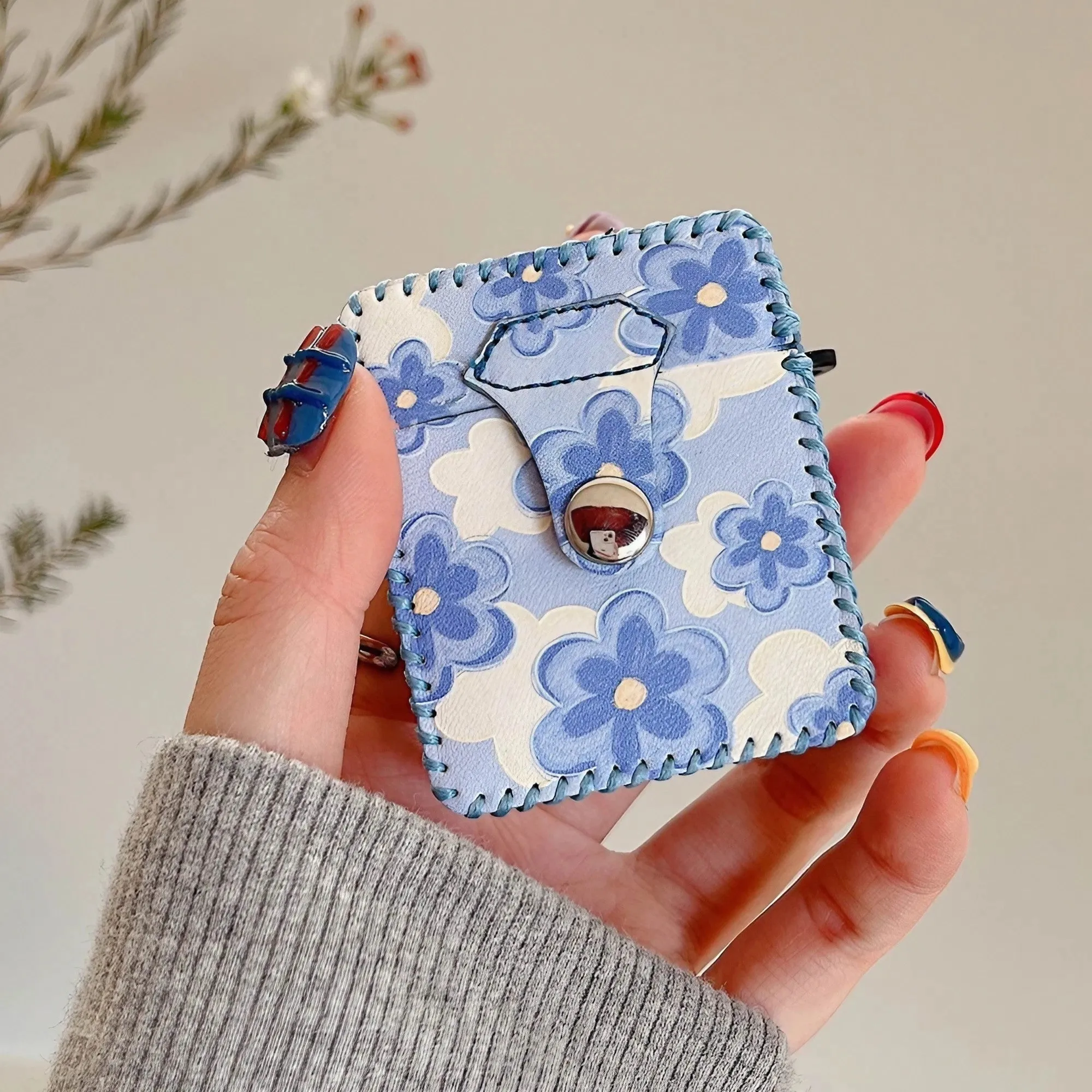 Flower Oil Painting AirPods Case PU Leather Earphone Case