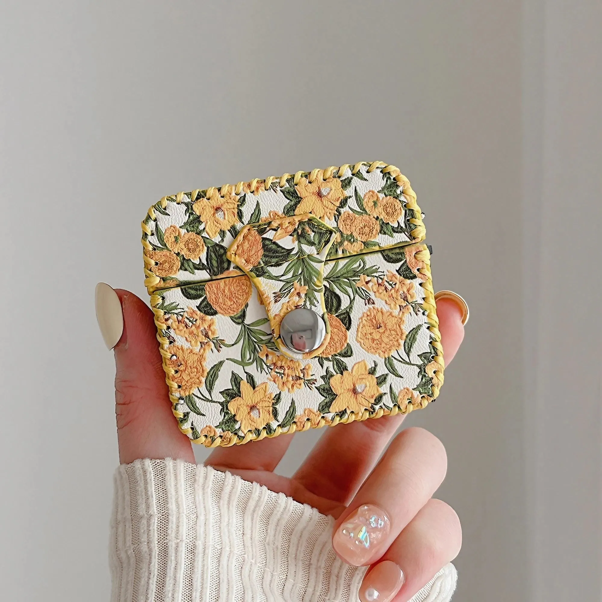 Flower Oil Painting AirPods Case PU Leather Earphone Case