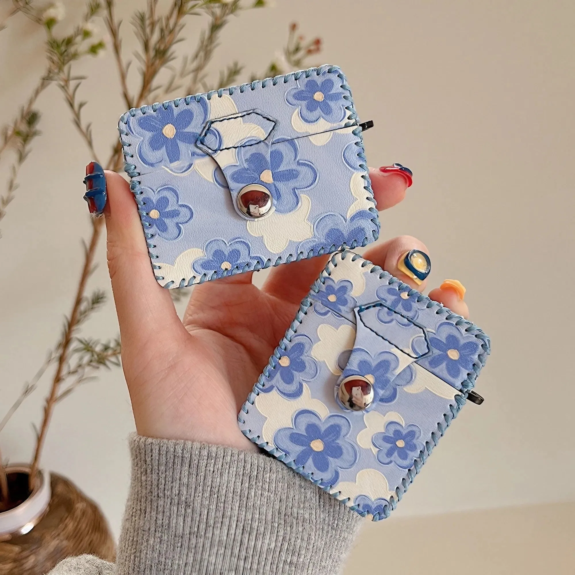 Flower Oil Painting AirPods Case PU Leather Earphone Case